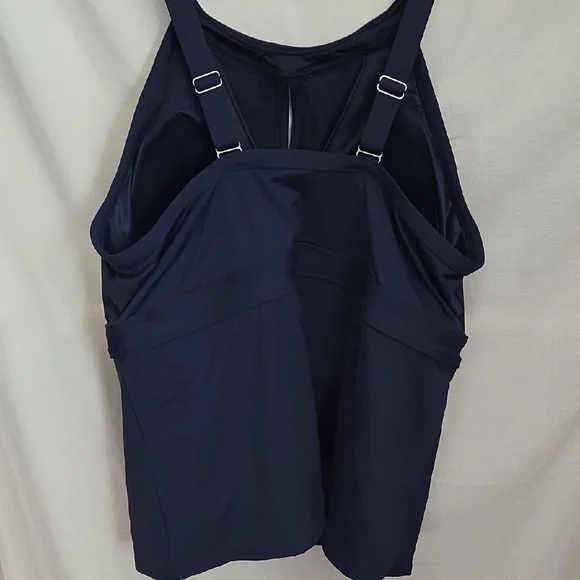 Lands' End Deep Sea Navy Blue Slenderizing Tankini Swim Top Sz 16w DD - Picture 3 of 10